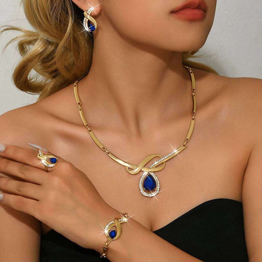 Cross border source fashion alloy super sparkling full diamond four piece jewelry set, wedding banquet dress, gift accessory Z260313