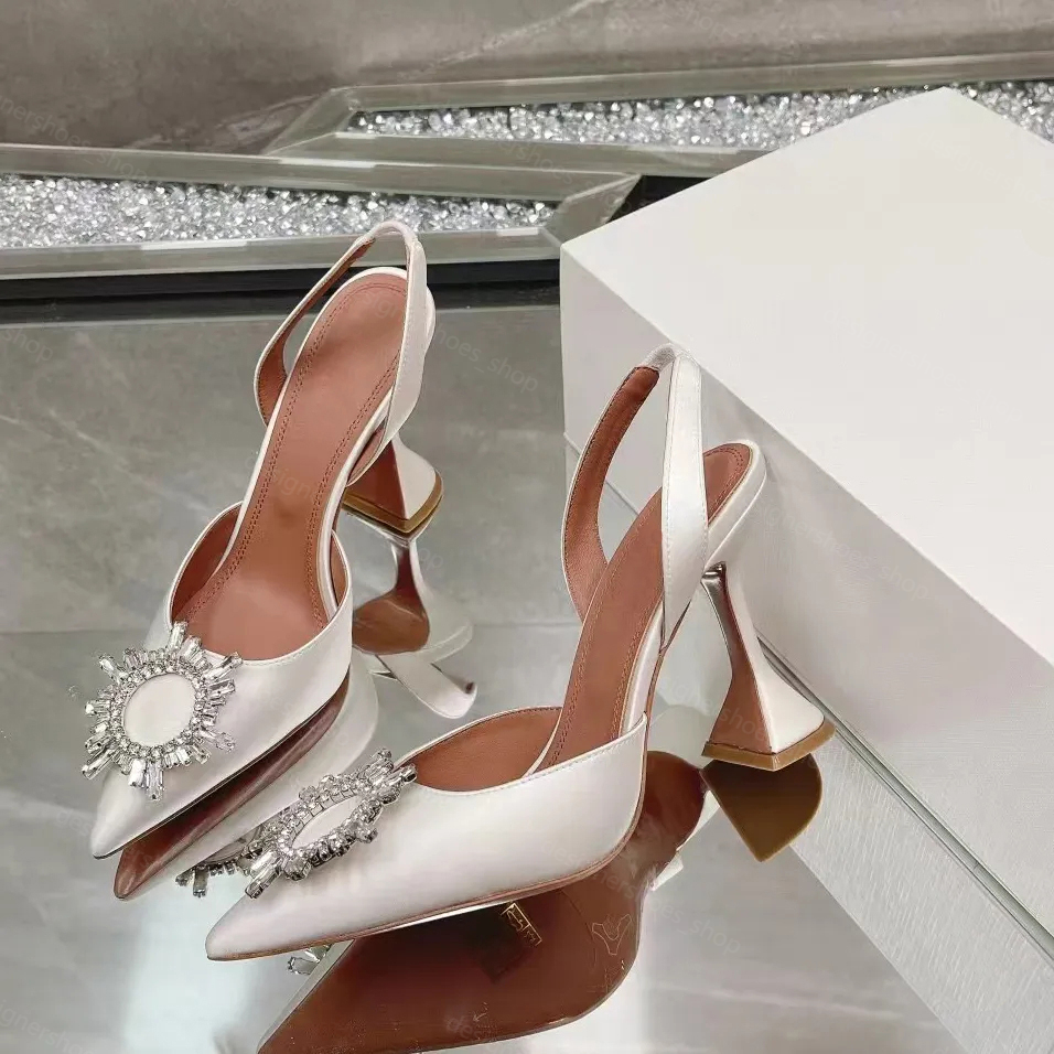 Sandals Designer Heels Satin pointed slingbacks Bowtie pumps Crystal-sunflower high heeled shoe 10cm Women's Luxury Designer Party Wedding Shoes With box 35-43