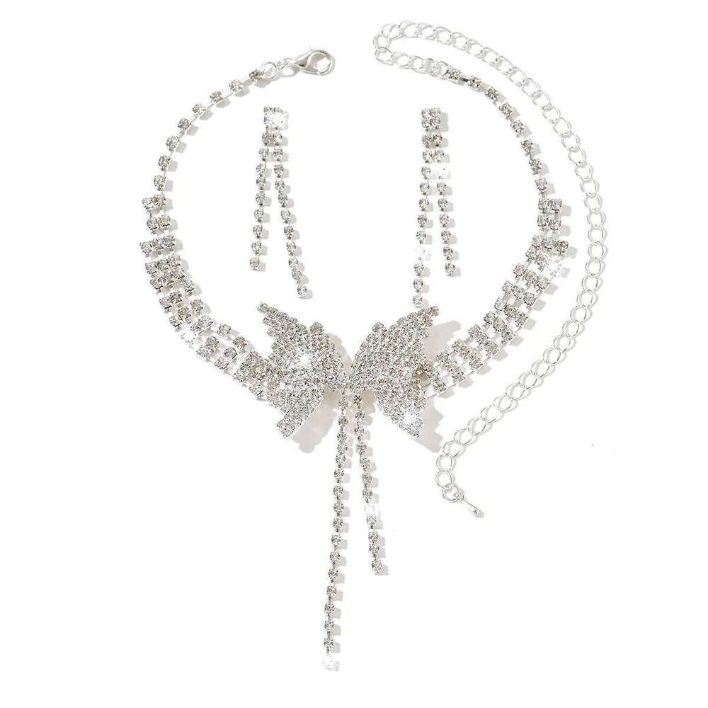 2026 Bling Rhinestone Butterfly Choker Necklace & Earrings Set Women's Tassel Collar Party Jewelry Y2K Sparkling Accessories Z260313