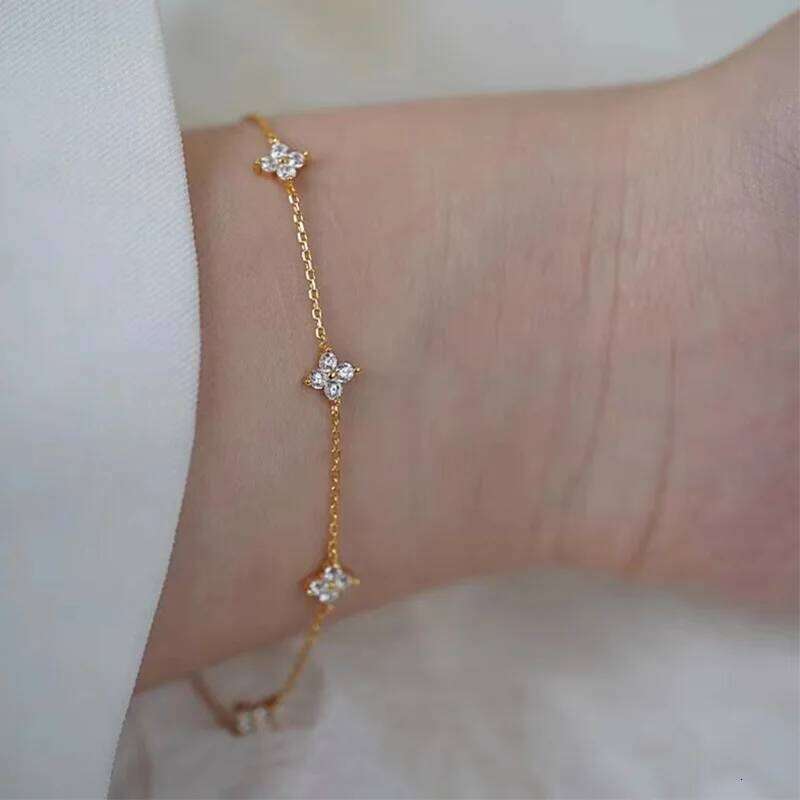 Color Bracelet for Women Girls 925 Sterling Silver Link Chian with Cubic Zirconia Cute Clover Charm Adjustable Jewellery Z260313