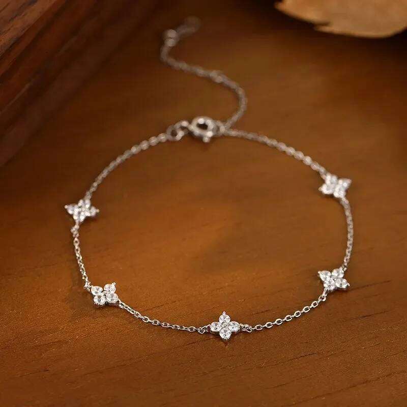 925 Sterling Silver Shiny Zircon Flower For Women Luxury Temperament Chain Bracelet Birthday Party Charm Jewelry Gifts Z260313