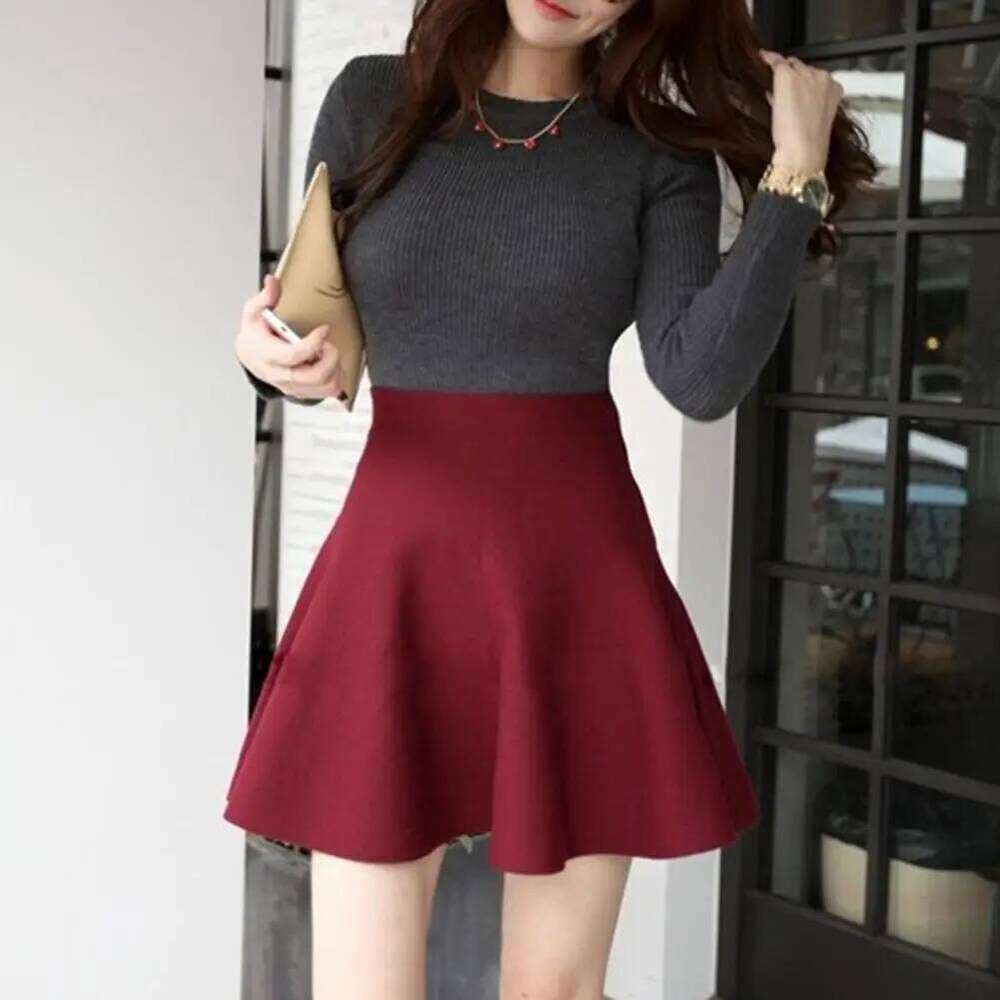 Houndstooth Korean Pleated Elegant Zipper High Waist A Line Mini Autumn Winter Trendy Short Skater Skirt Z260314