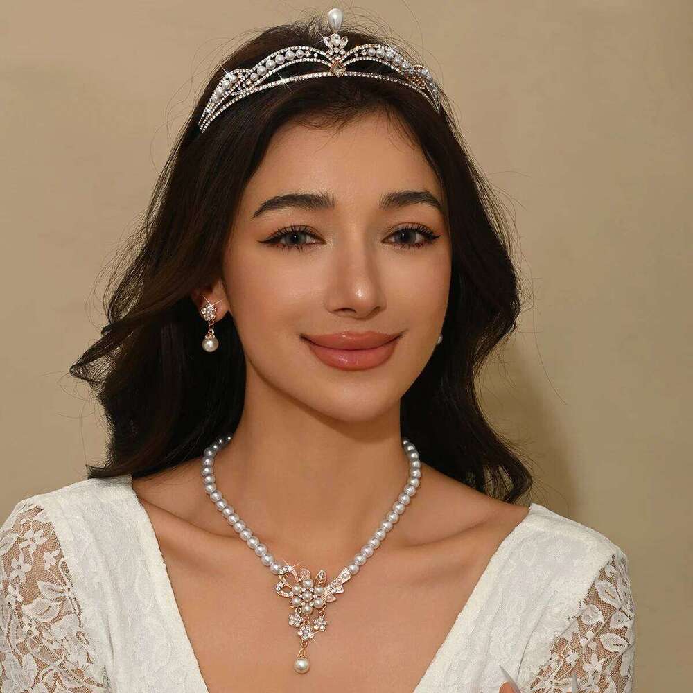 Ladies' Fashion Design Sense Palace Style Flower Crown Necklace Earrings Jewelry Set Wedding Festival Gift Z260313