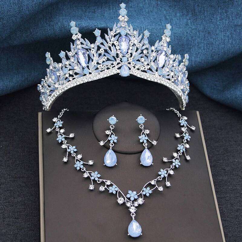 3Pcs Princess Crown Bridal Sets for Women Tiaras and Flower Choker Necklace Earrings Wedding Dress Bride Jewelry Set Z260313