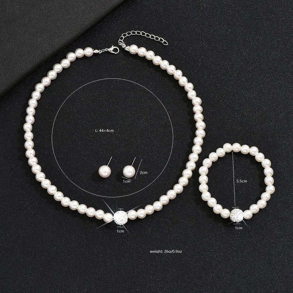 Cross border New Bridal Accessories Pearl Inlaid Diamond Jewelry Simple and Versatile Chain Set Z260313