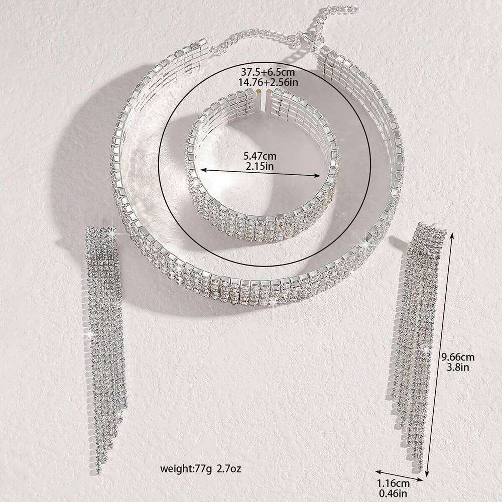 4pcs Fashion Women's Jewelry Tassel Rhinestone Earrings Necklace Bracelet Set Bridal Wedding Accessories Z260313