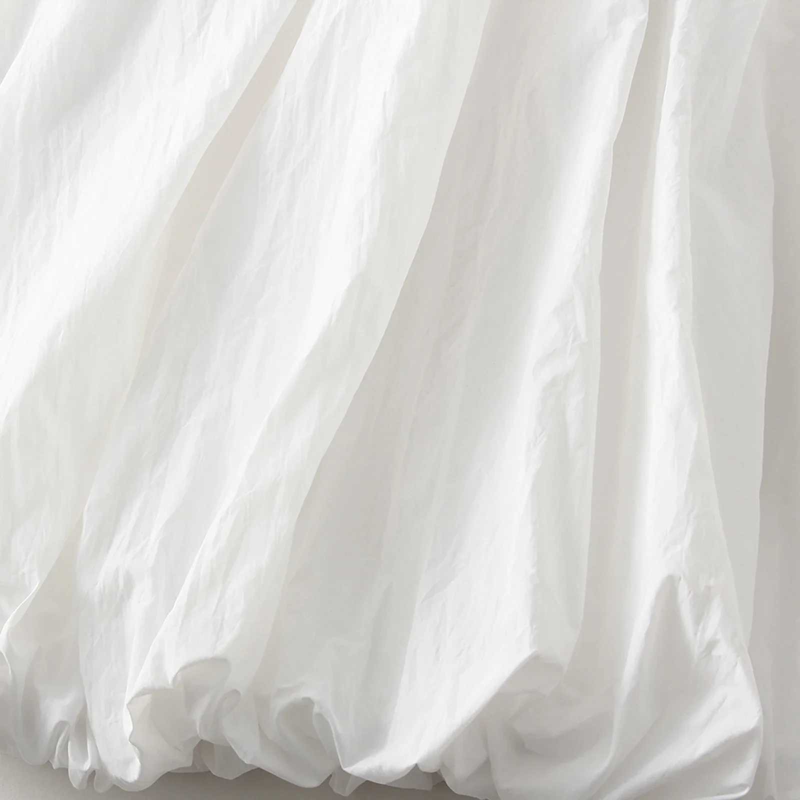 Combhasaki Womens Elegant Elastic High Waist Solid Color A-Line Pleated Pufll Hem Casual Flowy Balloon Bud Midi Skirts M260314