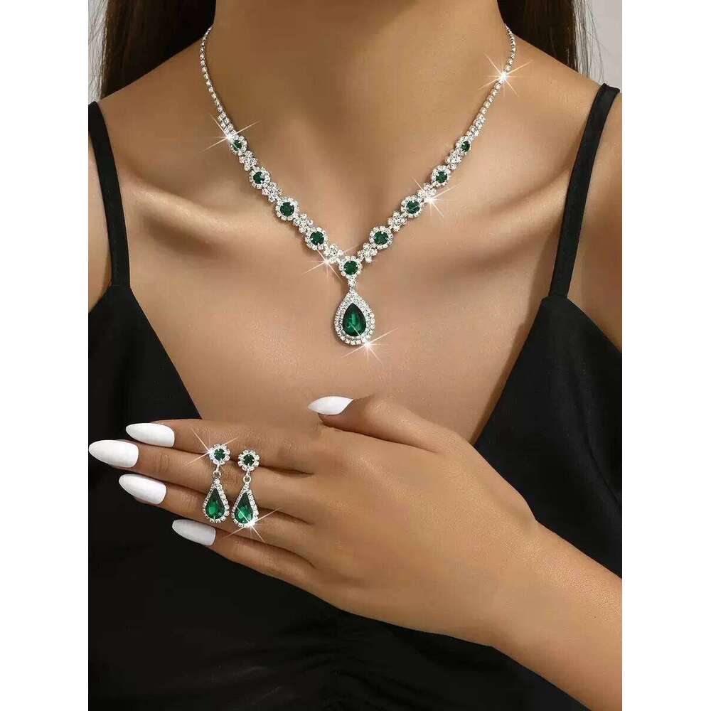 Autumn & Winter 3-Piece Women's Crystal Droplet Necklace and Earring Set - Elegant Evening Dress Accessories for Weddings Z260313