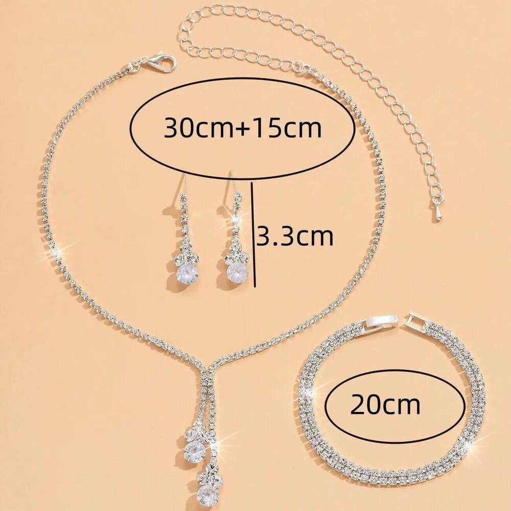 4PC Fashion Simple Copper Inlaid Rhinestone Claw Chain Necklace Earrings Bracelet Jewelry Set Women's Wedding Decoration-5273 Z260313