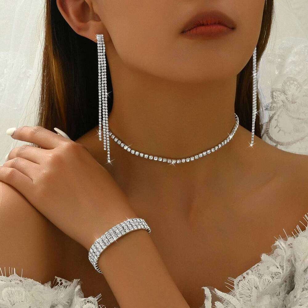 4PC Women's Trendy Claw Chain Multi row Tassel Earrings Necklace Bracelet Jewelry Set Wedding Banquet Party Holiday Gift Z260313
