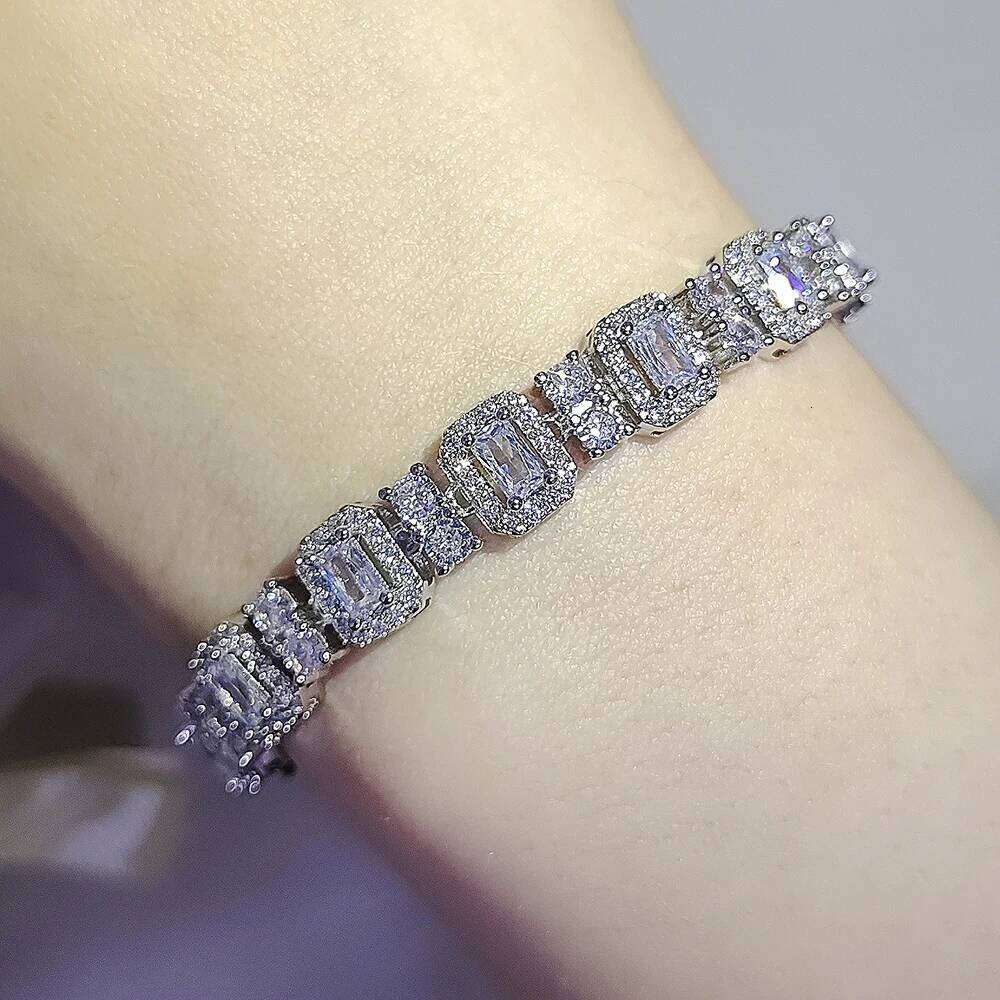 New Fashion Rectangle Silver Color on Hand Bracelet Bangle for Women Valentine's Day gift Jewelry Wholesale S8070 Z260313