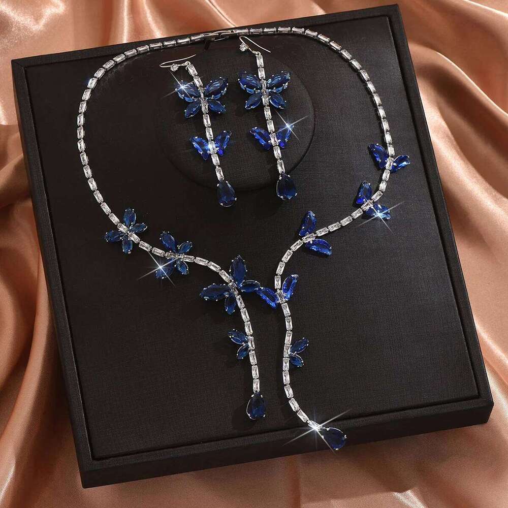 3PC Women's Fashion Zircon Butterfly Water Drop Necklace Earrings Jewelry Set Suitable for Wedding, Party, Festival Gifts-8550 Z260313
