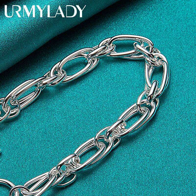 URMYLADY 925 Sterling Silver Double Ring Chain Bracelet For Women Men Wedding Party Fashion Jewelry Z260313