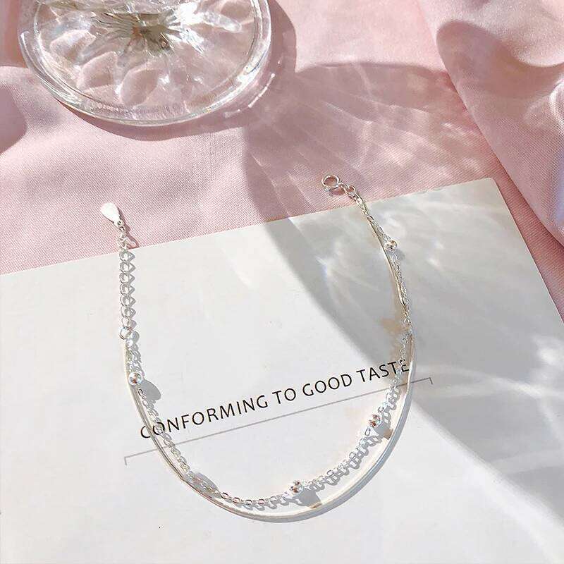 ANENJERY Silver Color Beaded Chain for Women Double Layer Bracelet Gifts Jewelry Z260313