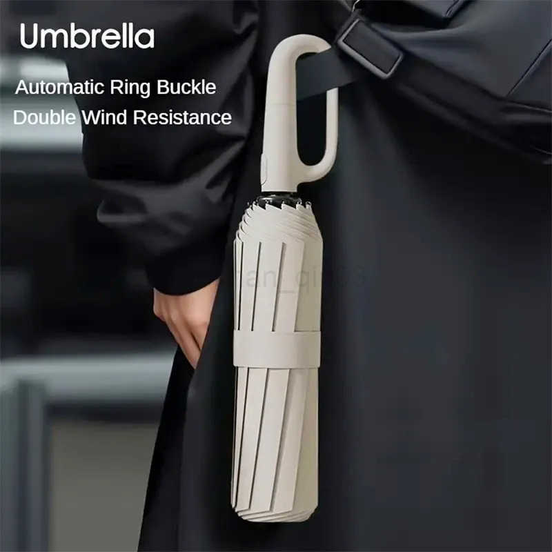 Extra Large Reinforced Wind-resistant Rain-resistant Dual-purpose UV-resistant Fully Automatic Ring-buckle Umbrella H260314