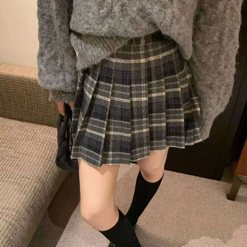 Preppy Style Plaid Pleated Women Fall Winter High Waist Woolen Mini Skirt Japanese School Uniforms Kawaii Y2k Jk Skirts Z260314