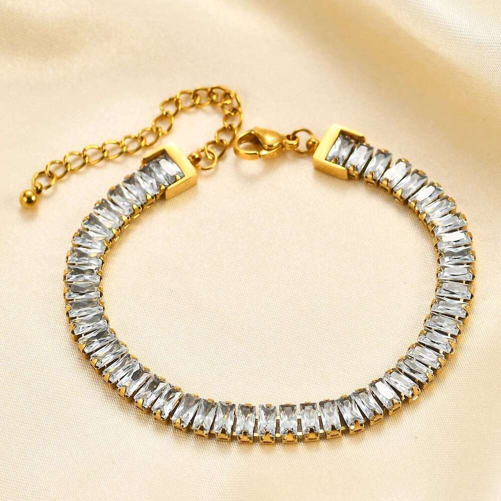 Gold 6mm Width White&Black Cubic Zirconia Tennis Luxury Crystal Bracelet For Women Girls Z260313