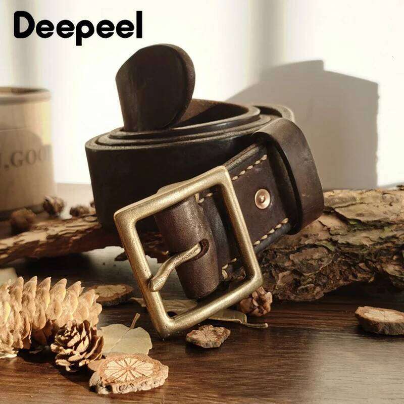 Deepeel 38/43mm Fashion Perforated Belt Genuine Leather Belts for Men High Quality Vintage Pin Buckle Jeans Waistband Accessory Z260226