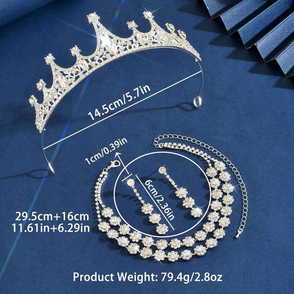 Ladies' Fashion Flower Light Luxury Style Crown Necklace Earrings Jewelry Set Suitable for Wedding, Party, Festival Gifts Z260313