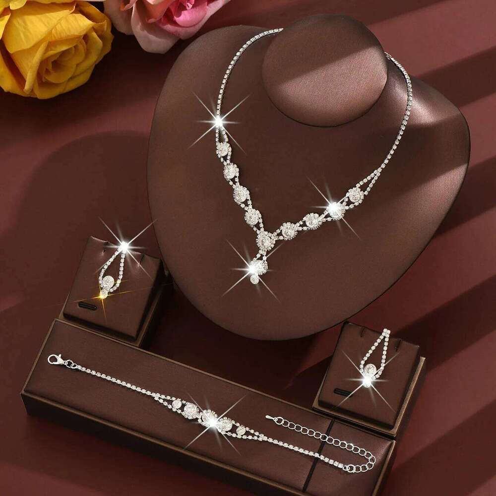 4PCS Fashion Elegant Crystal for Women Rhinestones Necklace Ring Earrings Bridal Wedding Party Jewelry Sets Z260313