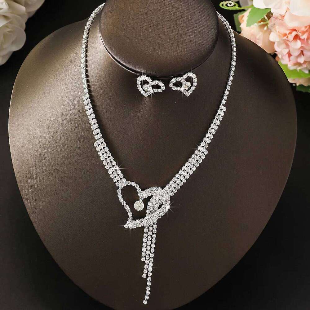 3PC women's fashionable rhinestone peach heart necklace earrings jewelry set, suitable for weddings, parties, and holiday gifts Z260313