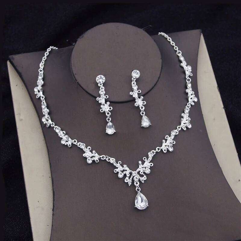 Water Drop Crystal Bridal Sets Women Bride Tiara Crowns Earring Necklace Set Princess Wedding Dress Jewelry Accessories Z260313