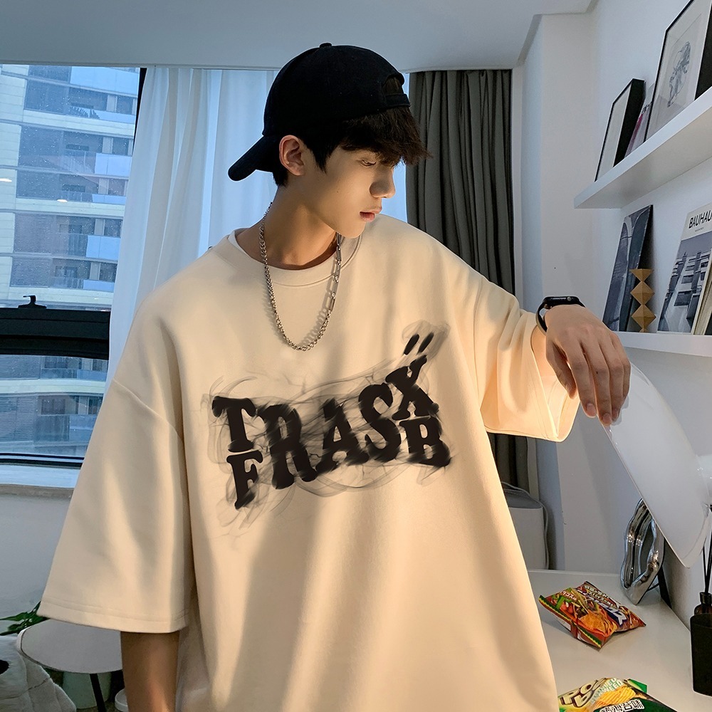 American Style Designer Hoodie Loose Heavy Cotton Short Sleeve Designer T-shirt Polo For Men Summer Trendy Loose Ins Simple Printed Top