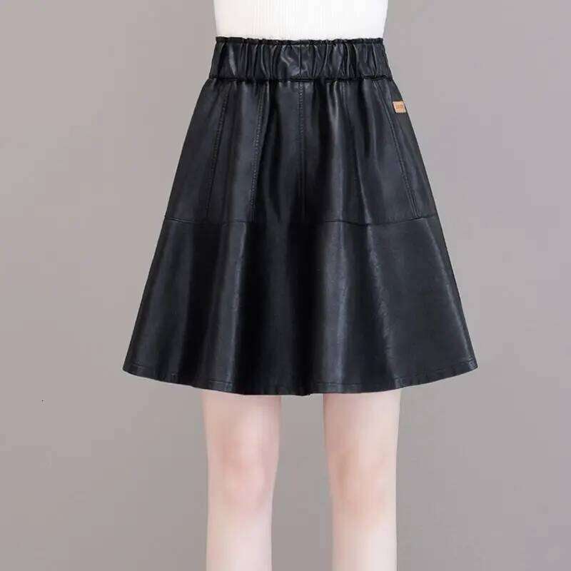 Simplicity Office Lady Autumn Winter New Women Solid Korean Fashion Chic Elastic High Waist Short Slim A-line PU Leather Skirt Z260314