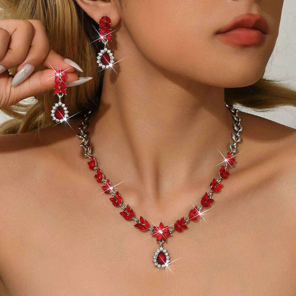 European and American versatile bride earrings necklace two-piece set full of diamond droplet jewelry wedding dress accessories Z260313