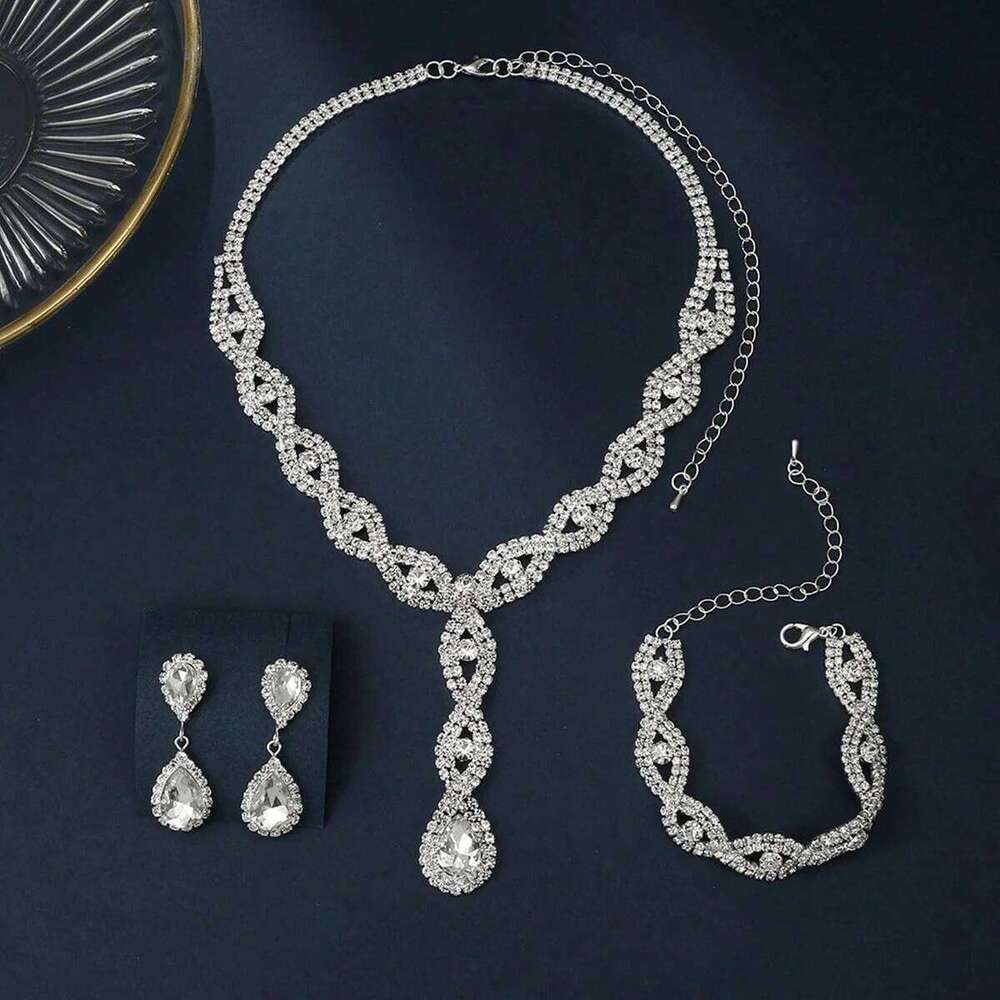 4 pieces of women's fashionable and trendy water drop earrings with necklaces, bracelets, jewelry sets, banquet accessories Z260313