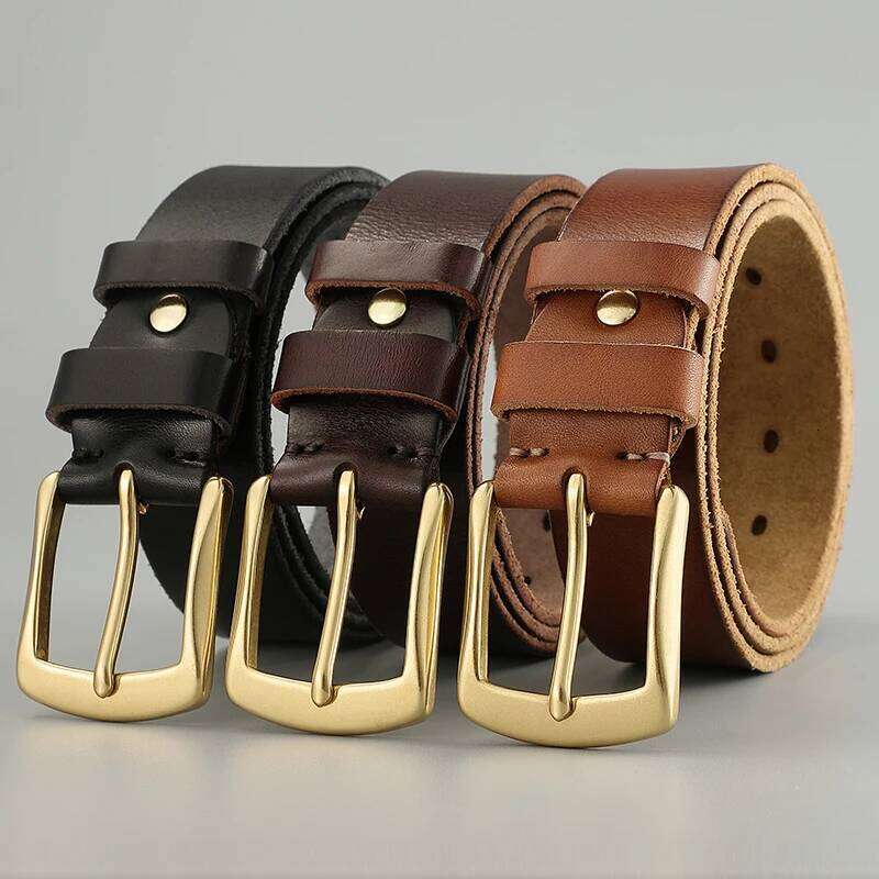 Belt leather needle buckle layer genuine retro handmade casual trend men's belt cowhide Z260226