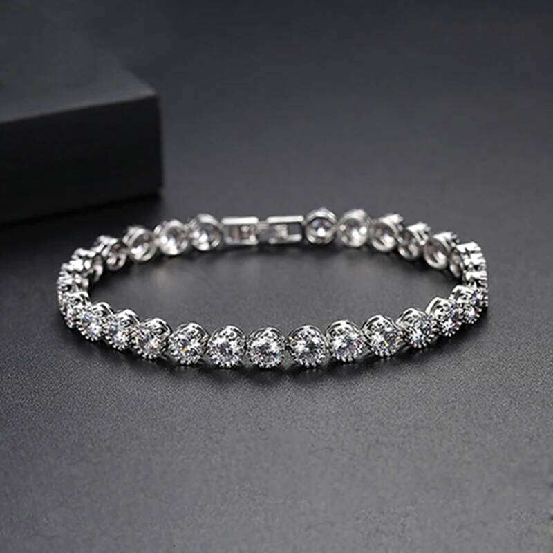 Luxury 4mm Round CZ silver color on hand Tennis Bracelet & Bangles For Women Jewelry Wedding Valentine's Day Gift S4785 Z260313