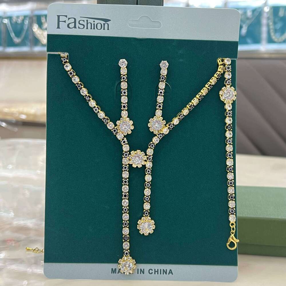 4PC Women's Fashion Flower Geometric Necklace Earrings Bracelet Jewelry Set Suitable for Wedding, Party, Festival Gifts-8510 Z260313