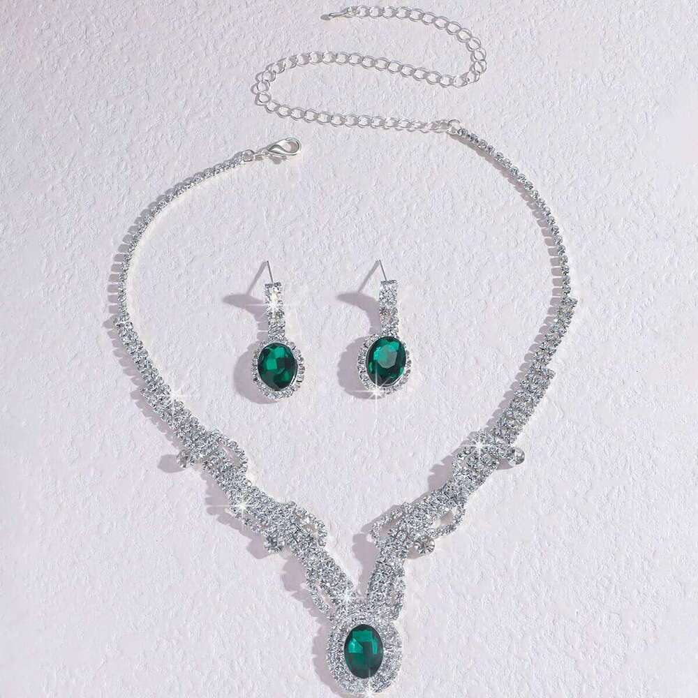 Women's fashionable gorgeous geometric flower round rhinestone set, elegant and high-end jewelry set Z260313