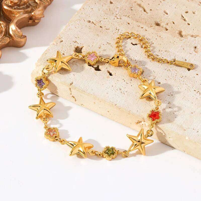 EILIECK 316L Stainless Steel Colorful Star Zircon Charm Bracelet Gold Color Jewelry Trendy Metal Texture Accessories for Women Z260313