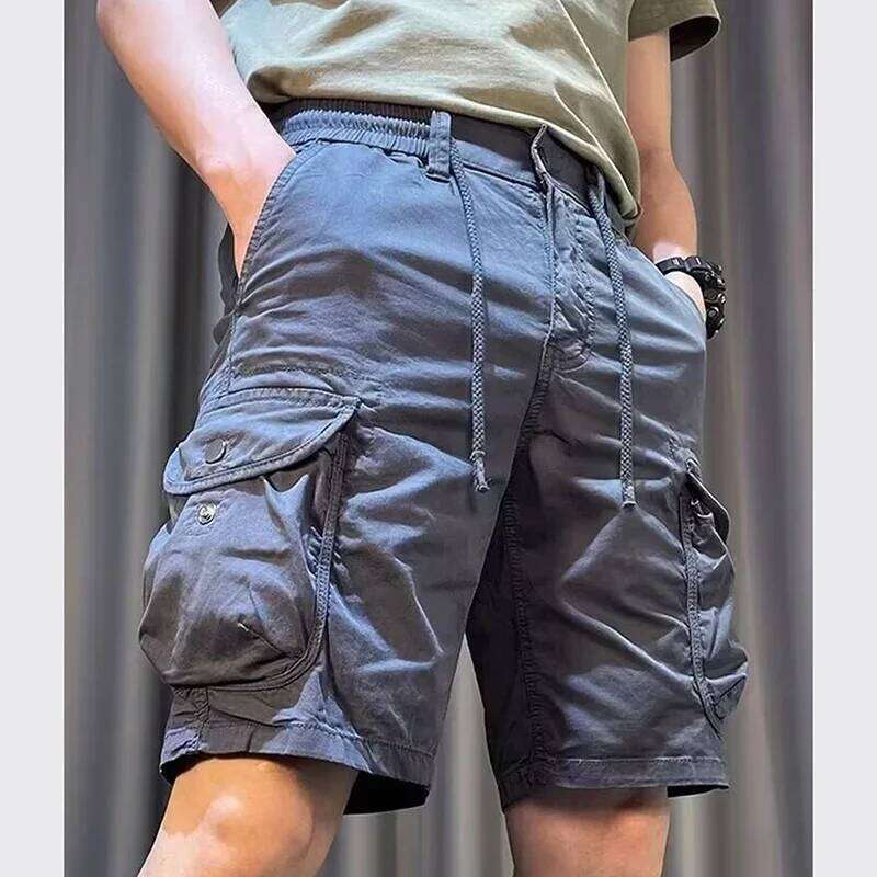 Hot Sale Multiple Pockets Solid Color Length Mid Trousers Men New 2025 Summer Cargo Shorts Male Fashion Loose Fit Casual Pants Z260314