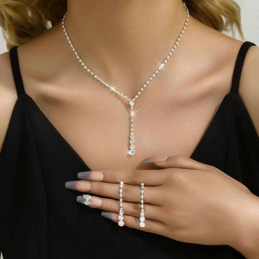 3pcs Women's Jewelry Fashion Drops Rhinestone Necklace Earring Set Bridal Wedding Accessories-8098 Z260313