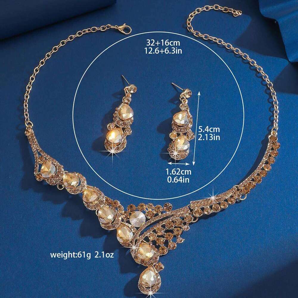 Ladies' Fashion Design Water Drop Necklace Earrings Crown Jewelry Set Wedding Party Festival Gift Z260313