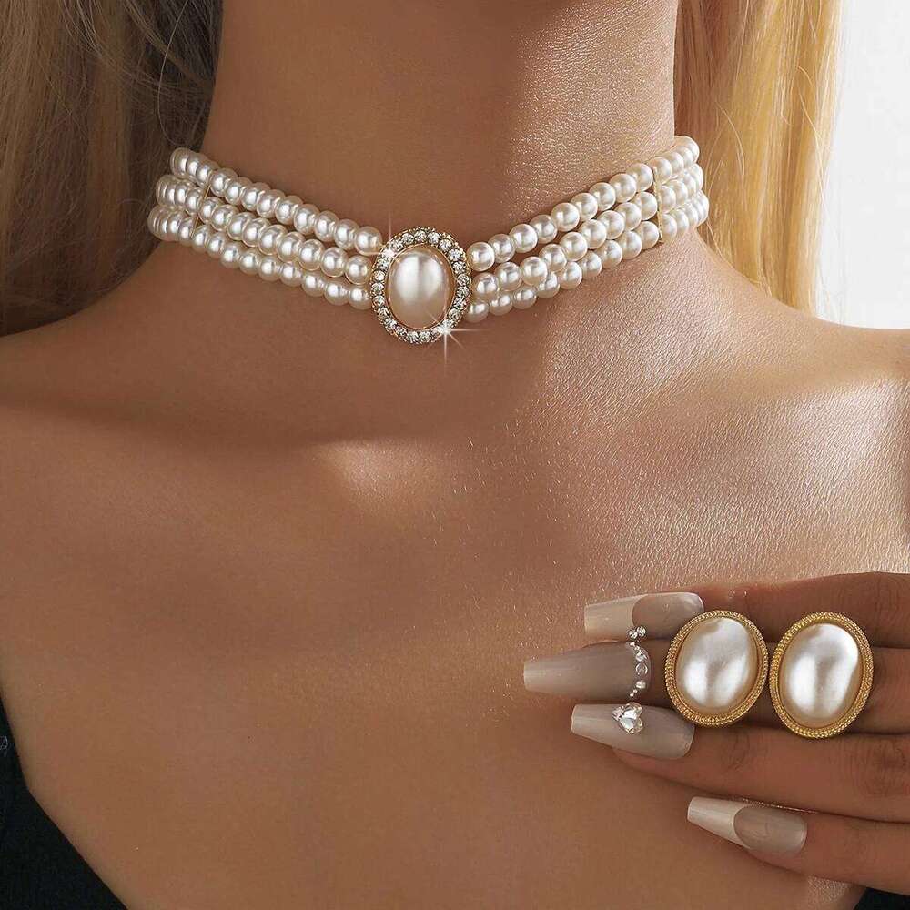 3PC Women's Fashion Imitation Pearl Geometric Round Necklace Earrings Jewelry Set Suitable for Wedding, Party, Festival Gifts Z260313