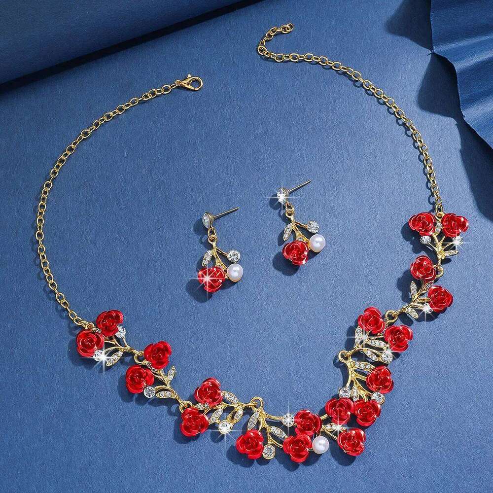 3PC Women's Fashion Romantic Flower Necklace Earrings Jewelry Set Suitable for Wedding, Party, Festival Gifts Z260313