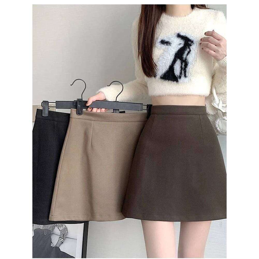 Autumn Winter Womens Woolen Skirt 2025 New Korean High Waist Bodycon Mini Skirts Ladies College Style Zipper A-Line Faldas Z260314