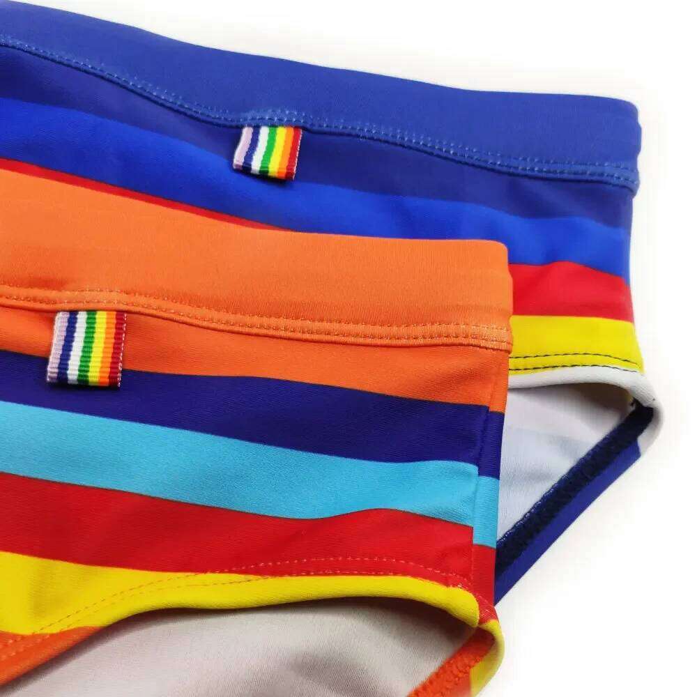 Men's Sexy Low Rise Swim Briefs Bikini Swimsuits Pouch Enhance Swimwear Striped Surf Trunks Beach Shorts Bathing Suit Male Z260314