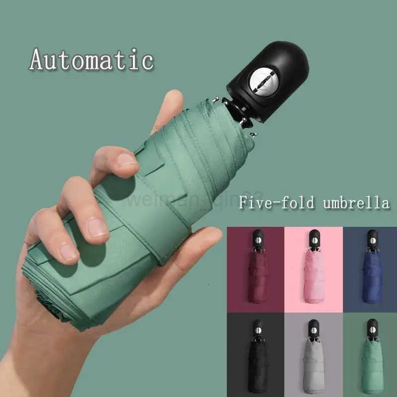 Mini Fully Automatic Umbrella UV Resistant Vinyl Sunshade Umbrella Portable 5 Fold Umbrella Dual-purpose Weather Travel Umbrella H260314