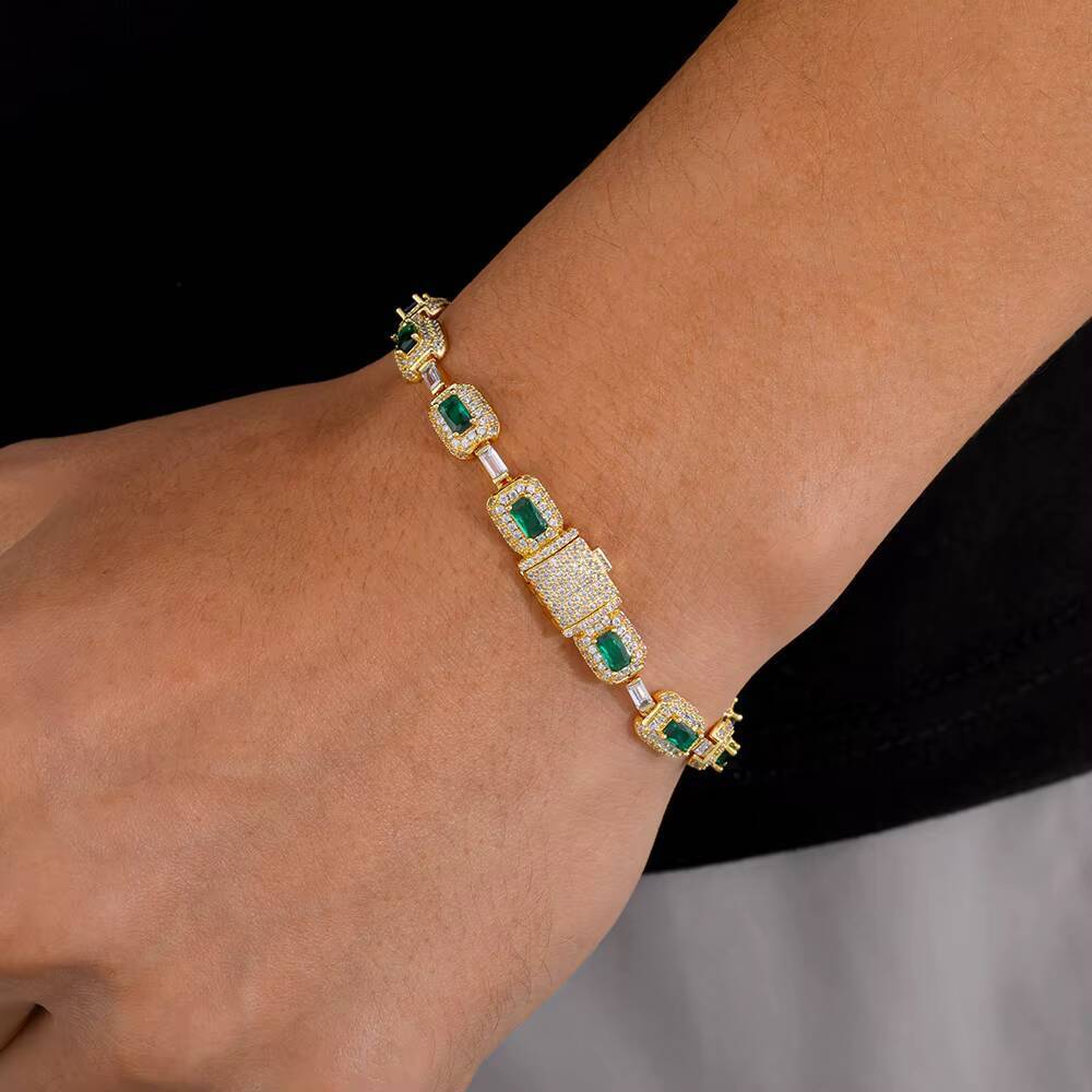 NUOYA 7mm 925 Sterling Silver Bracelet VVS Moissanite Bracelet for Women Fine Chain Link Jewelry
