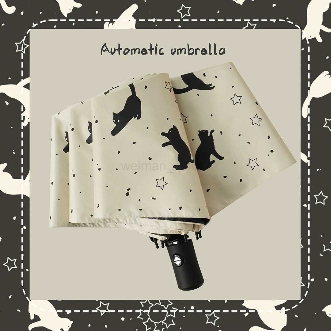 1pc cat starry sky pattern sunny umbrella female sunshade umbrella automatic portable umbrella suitable for travel H260314