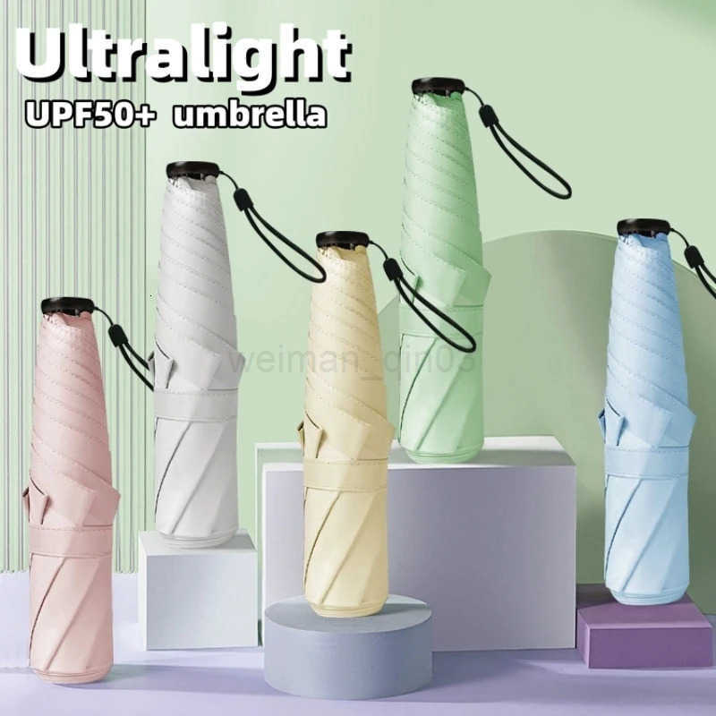 Ultra-light UPF50 Umbrella Carbon Fiber Sun UV Protection Portable Umbrella Vinyl Folding Rain Parasol PocketPencil Umbrella H260314