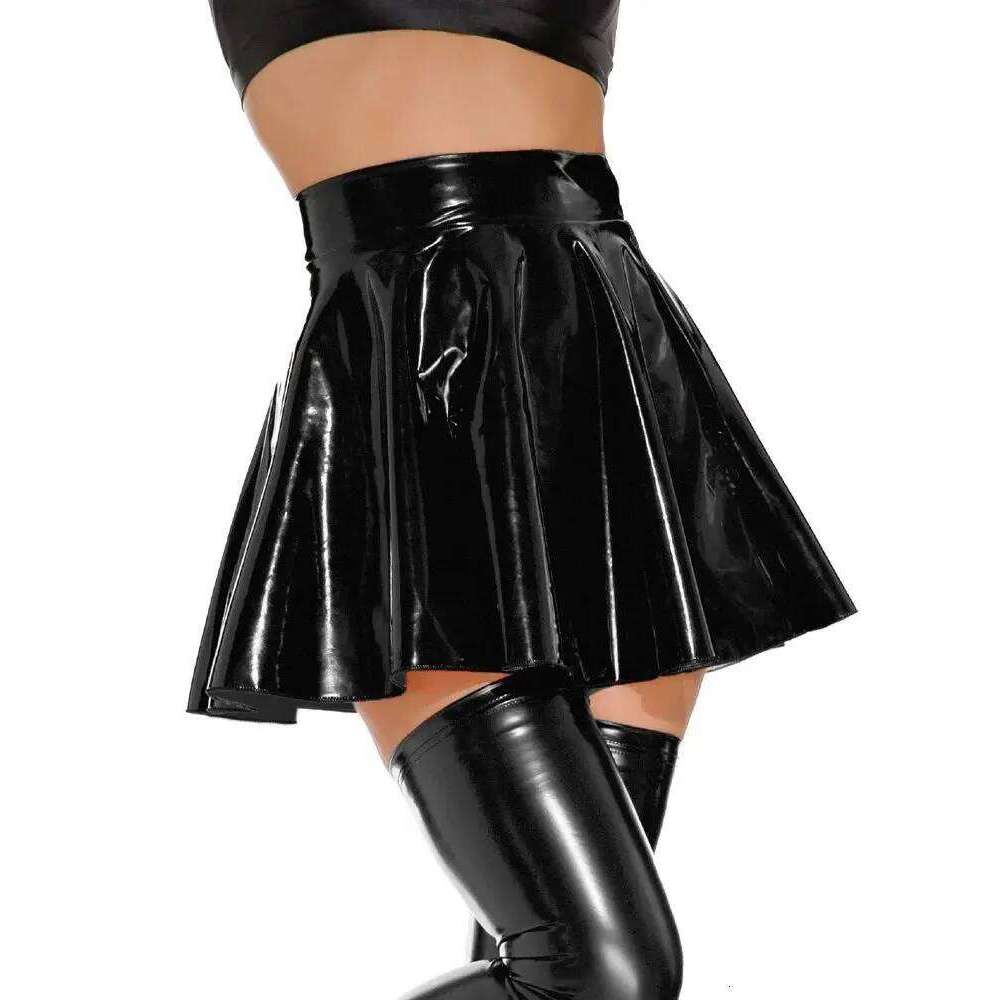 High Waist Wet Look PVC A-line Pleated Faldas Shiny PU Leather Tutu Skirt Hot Sexy Cosplay Micro Mini Skirts Jupe Saias Gonna Z260314