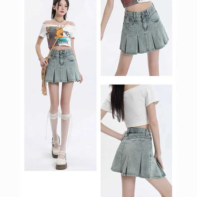 Summer Lady Korean Sweet Ins High Waist Denim Skirts Women Fashion Designer Thin Mini Jeans Skirts s Fashion Blue Dress M260314
