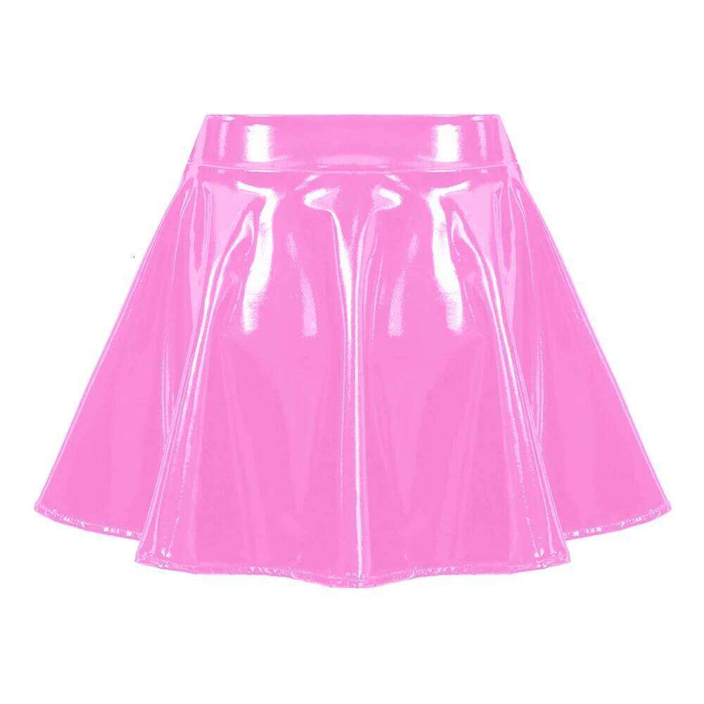 Fashion Short Women Patent Leather Wet Look Flared Mini Skirt Ladies Casual Daily Skirts Cosplay Costume Z260314