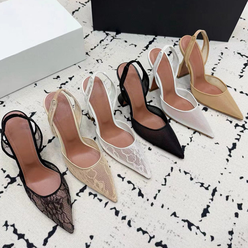 Designer Crystal-Embellished Ankle Strap High-heel sandals with bows Stiletto Heel Pointed toe Lace hollow sandals Luxury dress shoes 35-42